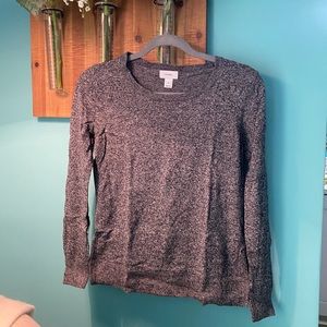 Black White Marled Crewneck Layering Sweater Lightweight